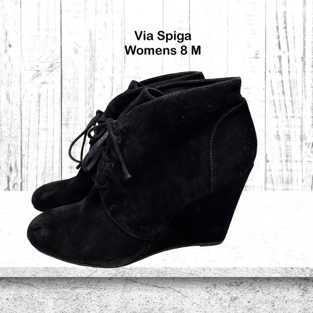 Via Spiga Womens Fedora Black Suede Leather Hidden‎ Wedge Ankle Bootie US Size 8